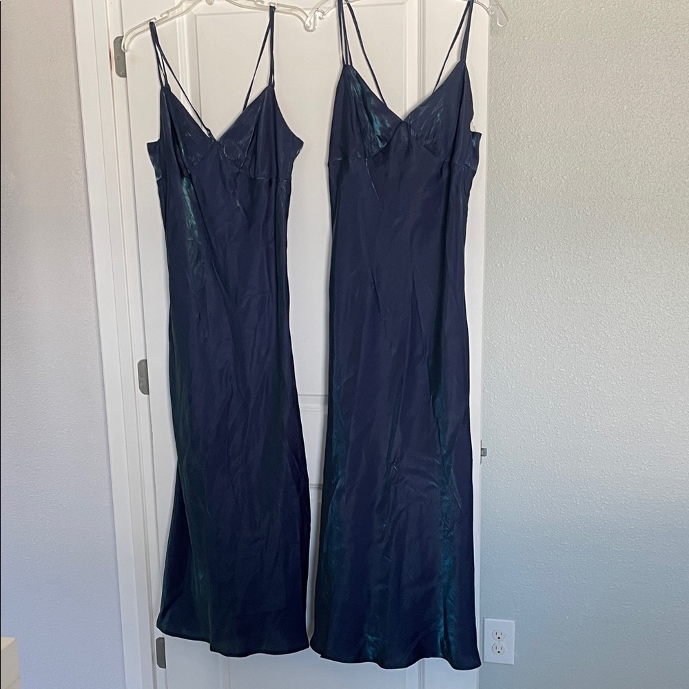2 Elegant Navy Blue Satin Slip Dress Size Large NEW EXCELLENT CONDITION 2/$40